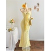image:imageGORGLITTER Womens Floral Ombre Boho Maxi Dresses Halter Starfish Sunset Vacation Beach Cocktail Fishtail SundressYellow