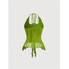image:imageGORGLITTER Womens Fringe Flower Halter Tops Ruffle Mesh Asymmetrical Bow Sleeveless Open Back Going Out Concert TopsGreen