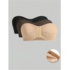 image:imageGORGLITTER Womens Front Closure Bandeau Bras Wireless Ruched Push Up Strapless Bras 3 Pack Comfort BralettesApricot Black Brown