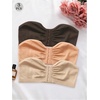 image:imageGORGLITTER Womens Front Closure Bandeau Bras Wireless Ruched Push Up Strapless Bras 3 Pack Comfort BralettesBrown Nude Orange