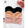 image:imageGORGLITTER Womens Front Closure Bandeau Bras Wireless Ruched Push Up Strapless Bras 3 Pack Comfort BralettesSolid Black Apricot Pink