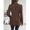 image:imageGORGLITTER Womens Houndstooth Long Sleeve Button Blazer Jackets Trendy Open Front Casual Business Work Office BlazersBrown