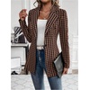 image:imageGORGLITTER Womens Houndstooth Long Sleeve Button Blazer Jackets Trendy Open Front Casual Business Work Office BlazersBrown