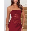 image:imageGORGLITTER Womens Lace Backless Patchwork Maxi Dress Elegant Classy Strapless Festival Y2K Sexy Gothic Tube Top DressBurgundy