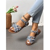 image:imageGORGLITTER Womens Leopard Strappy Flat Sandals Cheetah Ankle Strap Open Toe Summer Going Out Dressy Sandal 2026Blue