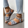 image:imageGORGLITTER Womens Leopard Strappy Flat Sandals Cheetah Ankle Strap Open Toe Summer Going Out Dressy Sandal 2026Blue