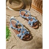 image:imageGORGLITTER Womens Leopard Strappy Flat Sandals Cheetah Ankle Strap Open Toe Summer Going Out Dressy Sandal 2026Blue Denim