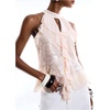 image:imageGORGLITTER Womens Mesh Halter Flowy Tank Tops Ruffle Chiffon Cut Out Brunch Dinner Keyhole Crop Tops Going Out OutfitsBeige