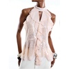 image:imageGORGLITTER Womens Mesh Halter Flowy Tank Tops Ruffle Chiffon Cut Out Brunch Dinner Keyhole Crop Tops Going Out OutfitsBeige