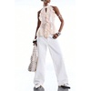 image:imageGORGLITTER Womens Mesh Halter Flowy Tank Tops Ruffle Chiffon Cut Out Brunch Dinner Keyhole Crop Tops Going Out OutfitsBeige