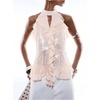 image:imageGORGLITTER Womens Mesh Halter Flowy Tank Tops Ruffle Chiffon Cut Out Brunch Dinner Keyhole Crop Tops Going Out OutfitsBeige