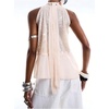 image:imageGORGLITTER Womens Mesh Halter Flowy Tank Tops Ruffle Chiffon Cut Out Brunch Dinner Keyhole Crop Tops Going Out OutfitsBeige