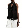 image:imageGORGLITTER Womens Mesh Halter Flowy Tank Tops Ruffle Chiffon Cut Out Brunch Dinner Keyhole Crop Tops Going Out OutfitsBlack
