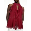 image:imageGORGLITTER Womens Mesh Halter Flowy Tank Tops Ruffle Chiffon Cut Out Brunch Dinner Keyhole Crop Tops Going Out OutfitsBurgundy