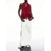 image:imageGORGLITTER Womens Mesh Halter Flowy Tank Tops Ruffle Chiffon Cut Out Brunch Dinner Keyhole Crop Tops Going Out OutfitsBurgundy
