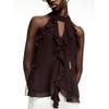 image:imageGORGLITTER Womens Mesh Halter Flowy Tank Tops Ruffle Chiffon Cut Out Brunch Dinner Keyhole Crop Tops Going Out OutfitsCoffee Brown