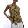 image:imageGORGLITTER Womens Mesh Halter Flowy Tank Tops Ruffle Chiffon Cut Out Brunch Dinner Keyhole Crop Tops Going Out OutfitsGreen