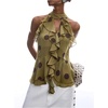 image:imageGORGLITTER Womens Mesh Halter Flowy Tank Tops Ruffle Chiffon Cut Out Brunch Dinner Keyhole Crop Tops Going Out OutfitsGreen