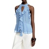 image:imageGORGLITTER Womens Mesh Halter Flowy Tank Tops Ruffle Chiffon Cut Out Brunch Dinner Keyhole Crop Tops Going Out OutfitsLight Blue