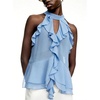 image:imageGORGLITTER Womens Mesh Halter Flowy Tank Tops Ruffle Chiffon Cut Out Brunch Dinner Keyhole Crop Tops Going Out OutfitsLight Blue