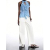 image:imageGORGLITTER Womens Mesh Halter Flowy Tank Tops Ruffle Chiffon Cut Out Brunch Dinner Keyhole Crop Tops Going Out OutfitsLight Blue