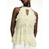 image:imageGORGLITTER Womens Mesh Halter Flowy Tank Tops Ruffle Chiffon Cut Out Brunch Dinner Keyhole Crop Tops Going Out OutfitsLight Yellow