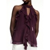 image:imageGORGLITTER Womens Mesh Halter Flowy Tank Tops Ruffle Chiffon Cut Out Brunch Dinner Keyhole Crop Tops Going Out OutfitsRed Violet