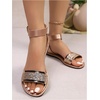 image:imageGORGLITTER Womens Metallic Sparkly Flat Sandals Dressy Summer Ankle Strap Open Toe Bridal Wedding Dress ShoesRose Gold