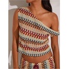 image:imageGORGLITTER Womens One Shoulder Color Block Tank Tops Summer Boho Crochet Asymmetrical Neck Peasant Vacation Crop TopsMulticolor