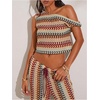 image:imageGORGLITTER Womens One Shoulder Color Block Tank Tops Summer Boho Crochet Asymmetrical Neck Peasant Vacation Crop TopsMulticolor