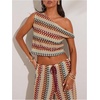 image:imageGORGLITTER Womens One Shoulder Color Block Tank Tops Summer Boho Crochet Asymmetrical Neck Peasant Vacation Crop TopsMulticolor