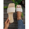 image:imageGORGLITTER Womens Pearl Sandals Rhinestone Sparkly Flat Sandal Wedding Dressy Scattered Sequin Open Toe Slide ShoesBeige Pearls