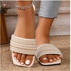 image:imageGORGLITTER Womens Pearl Sandals Rhinestone Sparkly Flat Sandal Wedding Dressy Scattered Sequin Open Toe Slide ShoesWhite