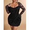 image:imageGORGLITTER Womens Plus Size Lace Dress Fall Casual Wrap Ruched Long Sleeve Bodycon Cocktail Birthday Party Mini DressBlack