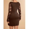 image:imageGORGLITTER Womens Plus Size Lace Dress Fall Casual Wrap Ruched Long Sleeve Bodycon Cocktail Birthday Party Mini DressBrown