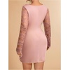 image:imageGORGLITTER Womens Plus Size Lace Dress Fall Casual Wrap Ruched Long Sleeve Bodycon Cocktail Birthday Party Mini DressDusty Pink