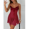 image:imageGORGLITTER Womens Polka Dots Mini Dress Y2k Lace Mesh Bow Tie Front V Neck A Line Dresses Coquette ClothesBurgundy