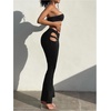 image:imageGORGLITTER Womens Rave Cut Out Pants High Waisted Flare Leg Y2K Going Out Pants Disco Bell Bottom TrousersBlack