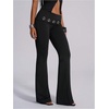 image:imageGORGLITTER Womens Rave Cut Out Pants High Waisted Flare Leg Y2K Going Out Pants Disco Bell Bottom TrousersBlack Grommet