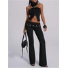 image:imageGORGLITTER Womens Rave Cut Out Pants High Waisted Flare Leg Y2K Going Out Pants Disco Bell Bottom TrousersBlack Grommet