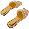 image:imageGORGLITTER Womens Sparkly Jeweled Flat Sandals Dressy Open Toe Glitter Shiny Slippers Slipon ShoesGold Sparkly