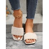 image:imageGORGLITTER Womens Sparkly Rhinestone Flat Sandals Summer Vacation Glitter Square Toe Wedding Dress Shoes Slide SandalsApricot