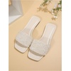 image:imageGORGLITTER Womens Sparkly Rhinestone Flat Sandals Summer Vacation Glitter Square Toe Wedding Dress Shoes Slide SandalsBeige B