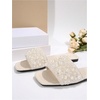 image:imageGORGLITTER Womens Sparkly Rhinestone Flat Sandals Summer Vacation Glitter Square Toe Wedding Dress Shoes Slide SandalsBeige Pearl