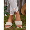 image:imageGORGLITTER Womens Sparkly Rhinestone Flat Sandals Summer Vacation Glitter Square Toe Wedding Dress Shoes Slide SandalsBeige Pearl
