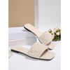 image:imageGORGLITTER Womens Sparkly Rhinestone Flat Sandals Summer Vacation Glitter Square Toe Wedding Dress Shoes Slide SandalsBeige Pearl