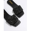 image:imageGORGLITTER Womens Sparkly Rhinestone Flat Sandals Summer Vacation Glitter Square Toe Wedding Dress Shoes Slide SandalsBlack Gllitter