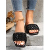 image:imageGORGLITTER Womens Sparkly Rhinestone Flat Sandals Summer Vacation Glitter Square Toe Wedding Dress Shoes Slide SandalsBlack Sparkly