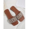 image:imageGORGLITTER Womens Sparkly Rhinestone Flat Sandals Summer Vacation Glitter Square Toe Wedding Dress Shoes Slide SandalsBrown