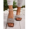 image:imageGORGLITTER Womens Sparkly Rhinestone Flat Sandals Summer Vacation Glitter Square Toe Wedding Dress Shoes Slide SandalsBrown Pearl